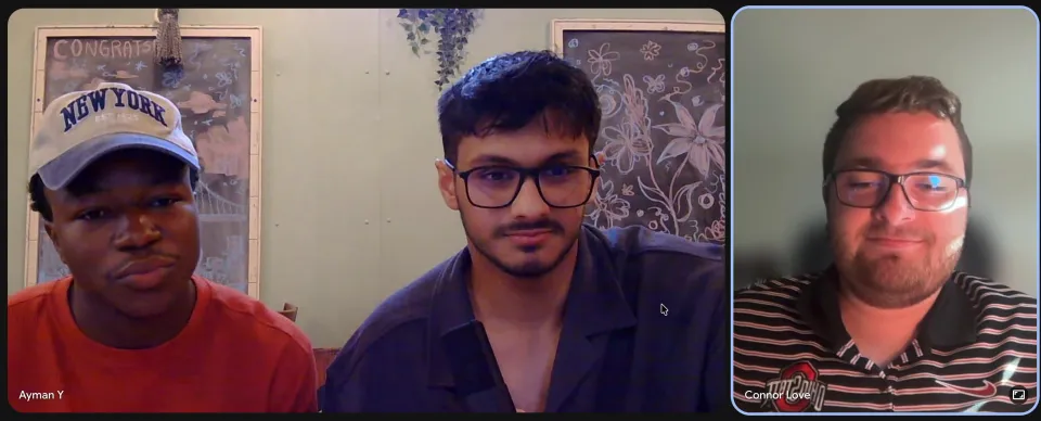 The three Swipz founders together on a video call for their YC application